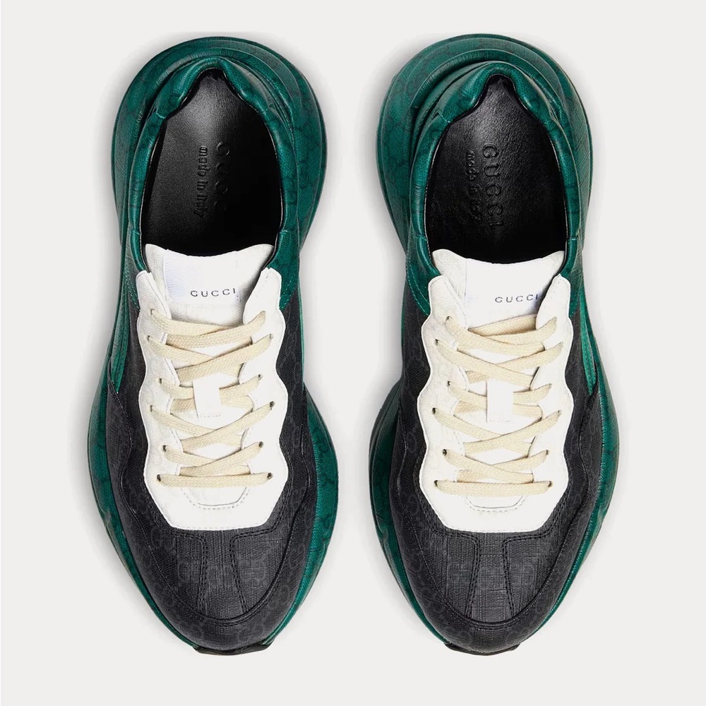GUCCI MEN'S SHOES GREEN, BLACK & WHITE NYLON GG SUPREME RHYTON SNEAKERS - Picture 8 of 10